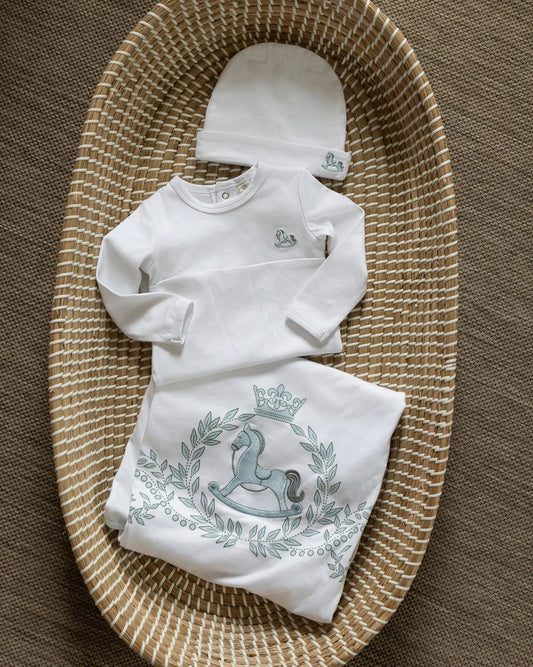 Rocking Horse Layette Set in Pearl Blue