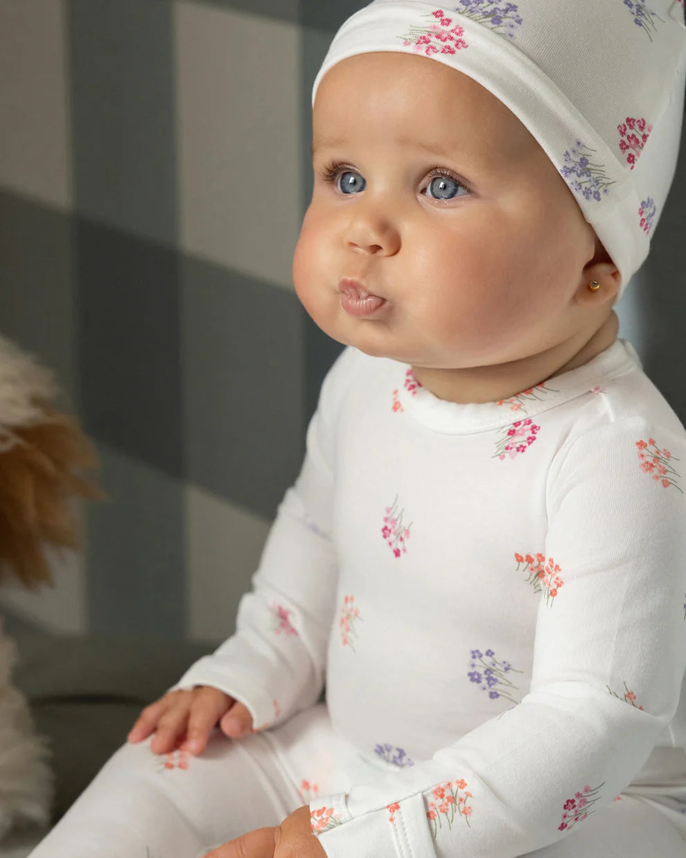 Little Arrangements Floral Print Footie and Beanie