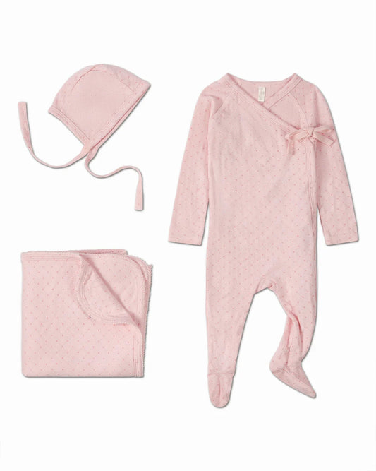 Little Hearts Pointelle Layette Set in Light Pink (3m)