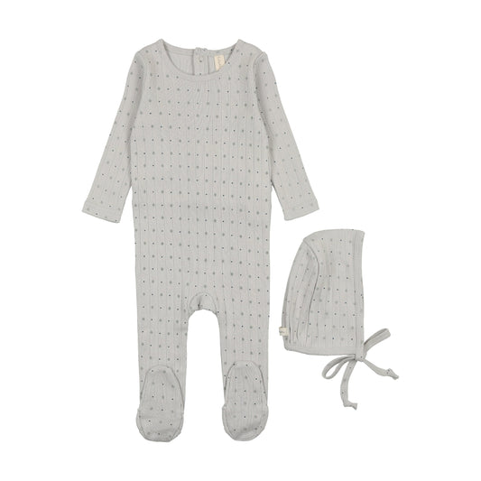 Linear Printed Footie Set in Light Blue