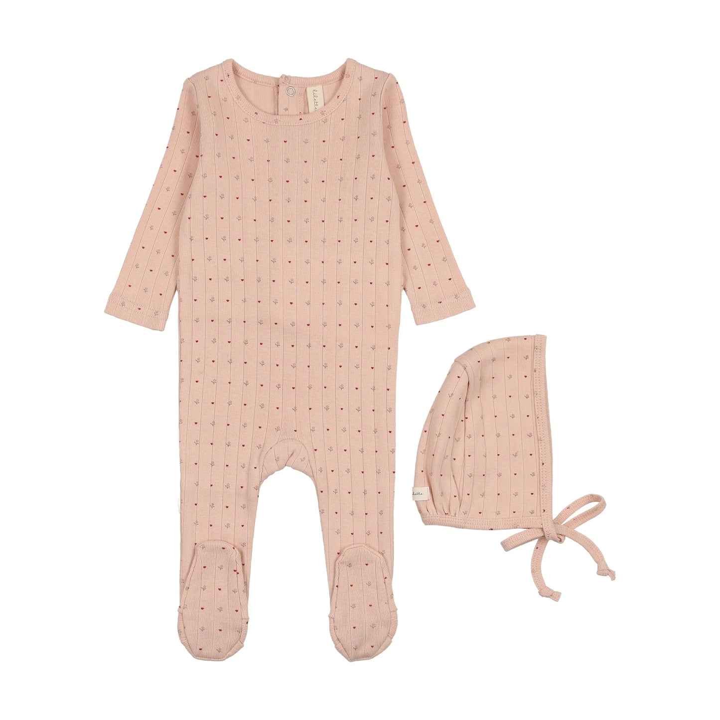 Linear Printed Footie Set in Shell Pink
