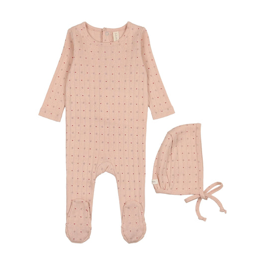 Linear Printed Footie Set in Shell Pink