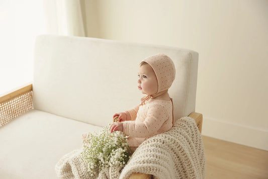 Linear Printed Footie Set in Shell Pink