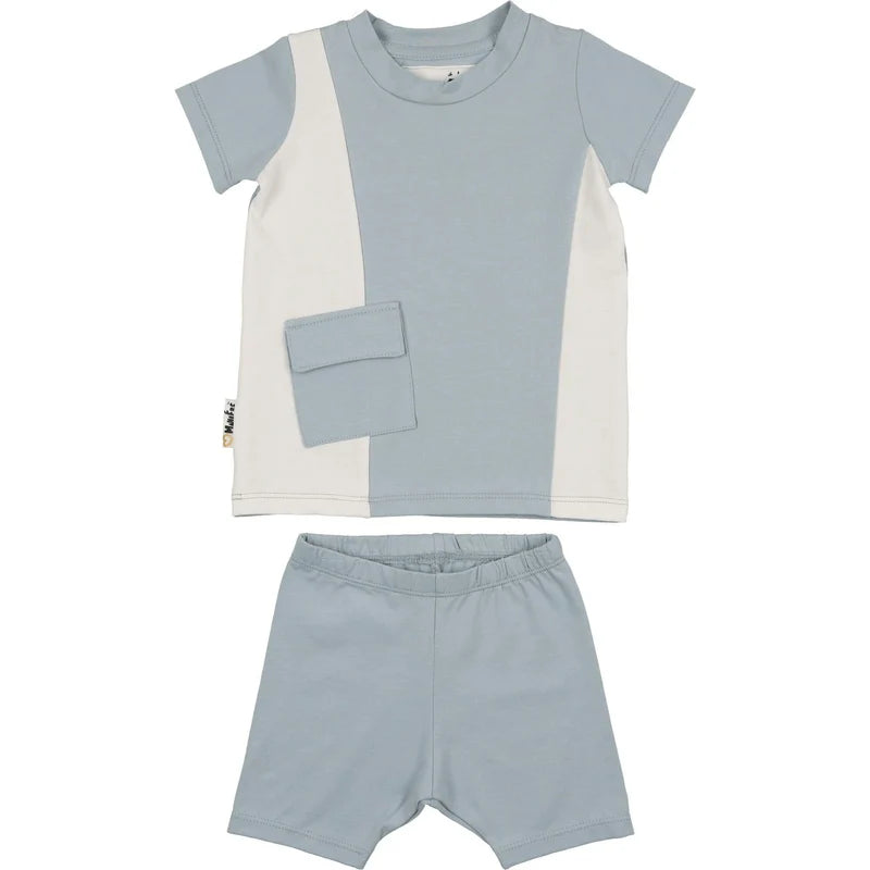 Colorblock Pocket T-Shirt & Shorts Set in Light Blue