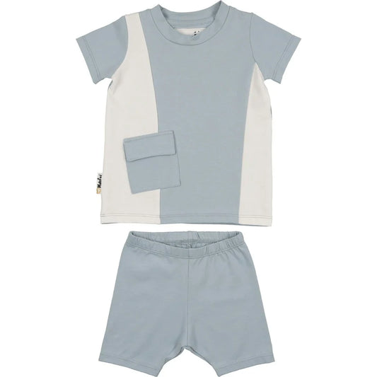 Colorblock Pocket T-Shirt & Shorts Set in Light Blue