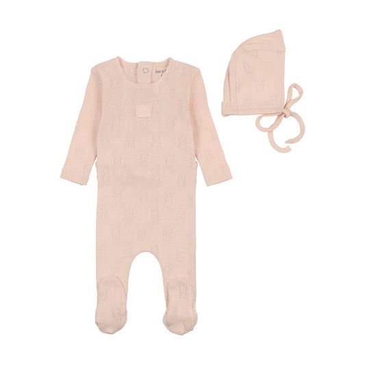 Petit Ourse Pointelle Footie and Bonnet in Champagne Pink