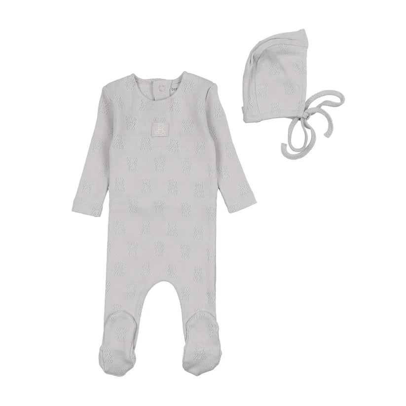 Petit Ourse Pointelle Footie Set in Fortress