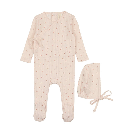 Printed Pointelle Wrap Footie Set in Pale Pink