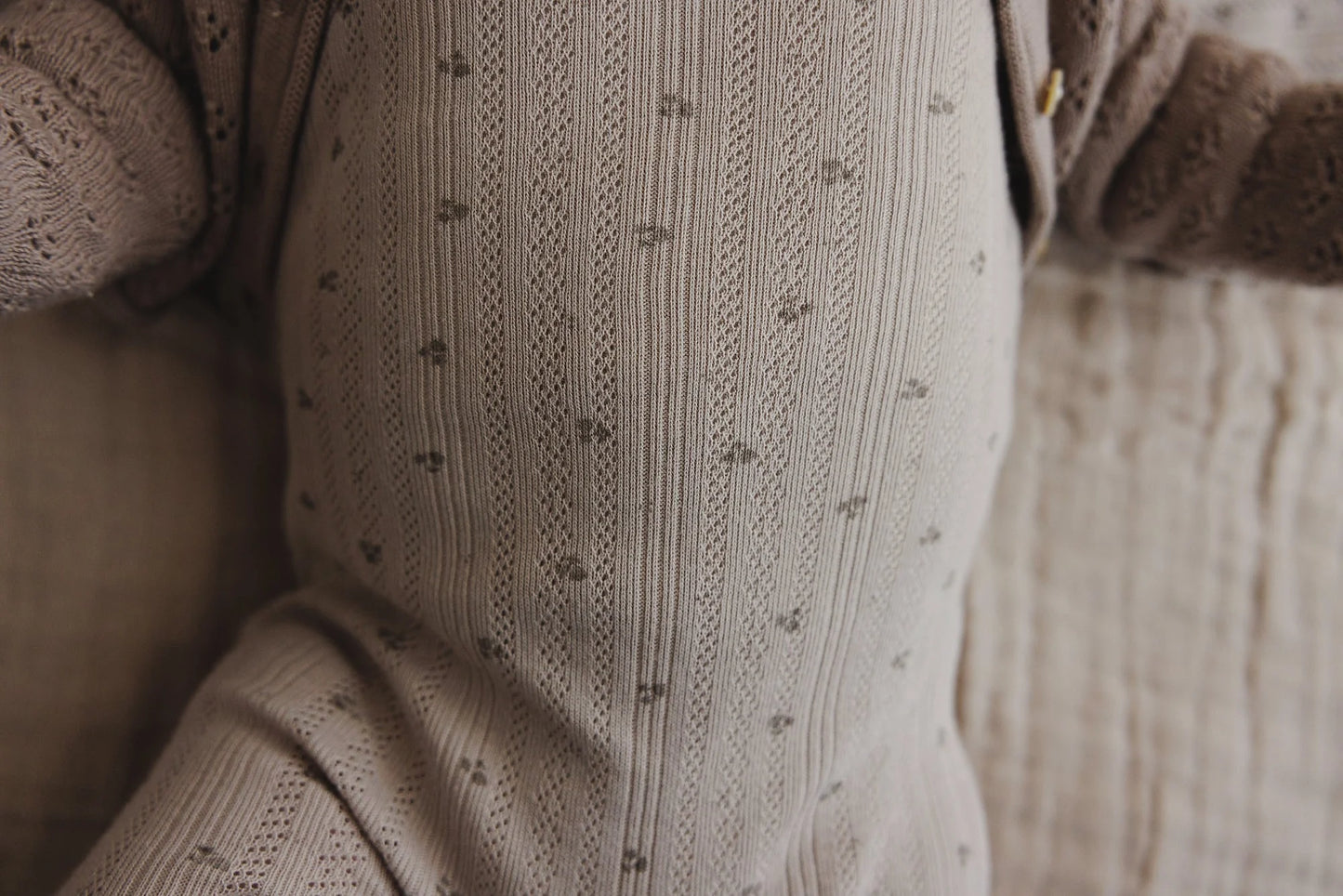 Printed Pointelle Wrap Footie Set in Taupe