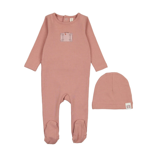 Suitcase Footie Set in Berry