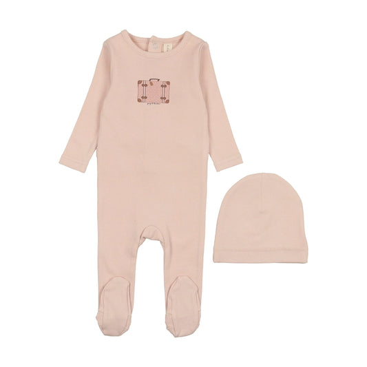 Suitcase Footie Set in Pink