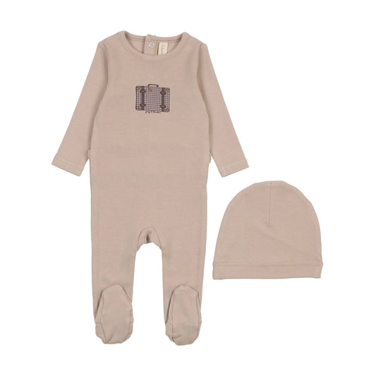 Suitcase Footie Set in Taupe