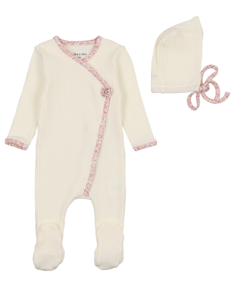 Girls Poplin Trim Footie and Beanie