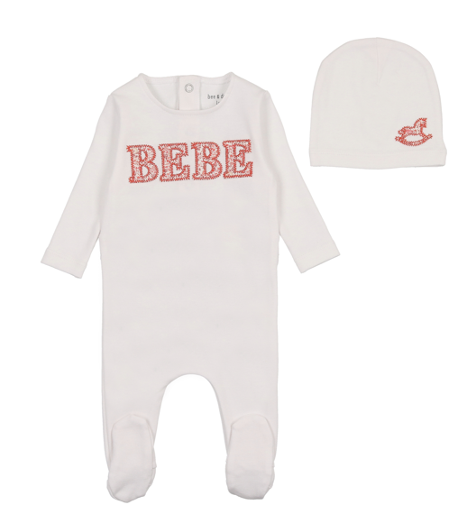 Bebe Ditsy Footie and Beanie in Arctic White Girls