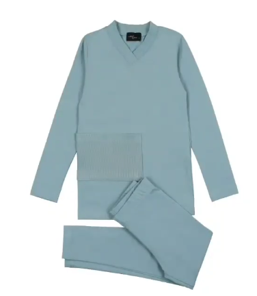 Ribbed Pocket Pajamas in Blue