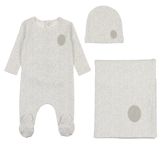 Floral Crest Layette Set in Powder Blue