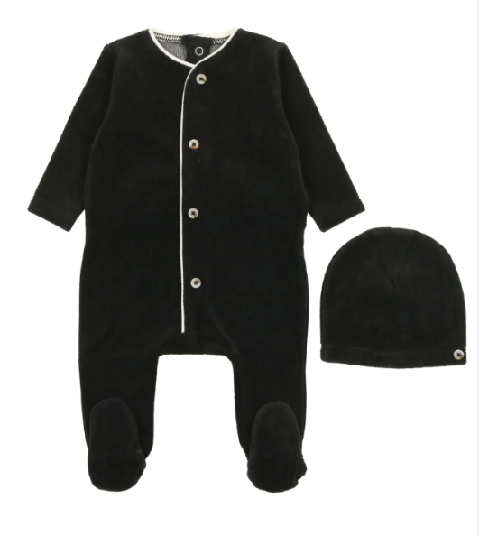 Velour Footie and Beanie in Blackest Black
