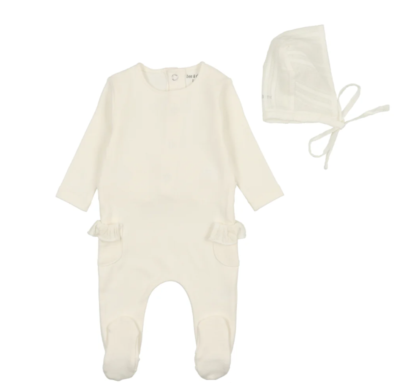 Eyelet Footie and Bonnet in Snow White