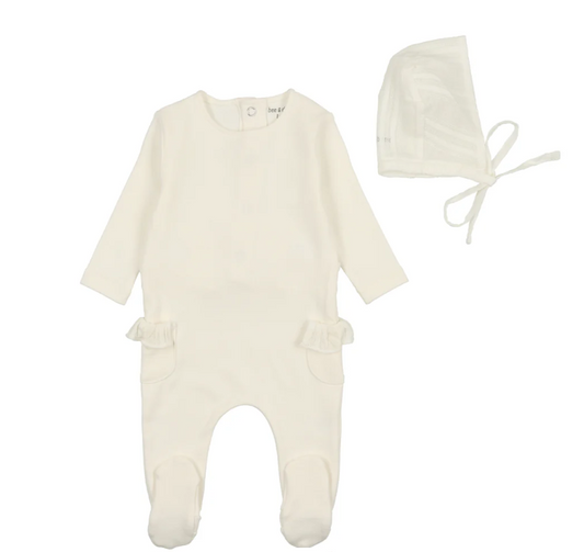 Eyelet Footie and Bonnet in Snow White