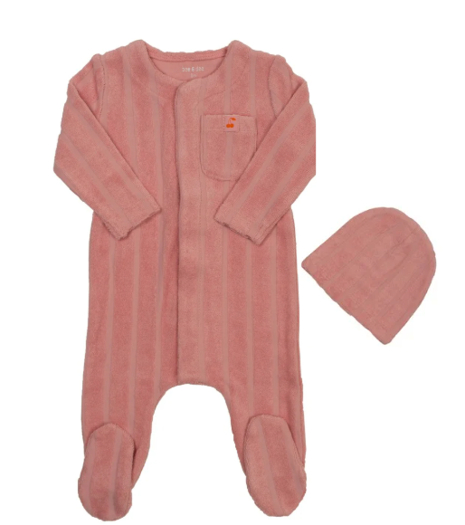 Terry Footie and Beanie in Pink