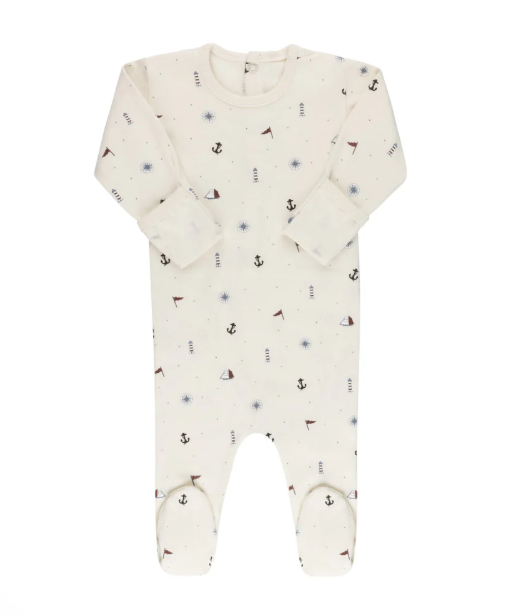 Jersey Cotton Printed Nautical Footie in Ivory