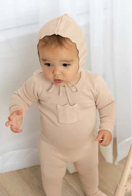 Chevron Knit Footie & Bonnet in Mauve