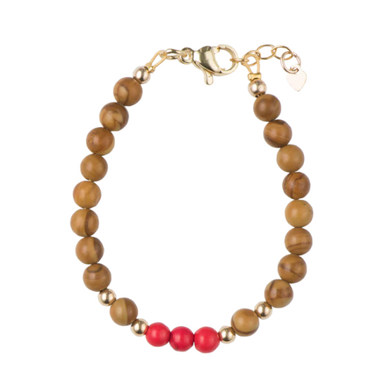 Wood Grain Stone with Red Beads