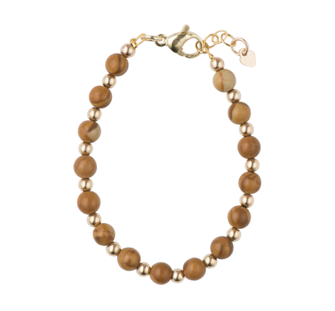 Wood Grain Stone with Gold Beads
