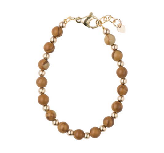 Wood Grain Stone with Gold Beads