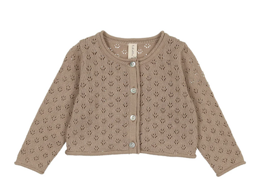 Knit Pointelle Cardigan in Taupe