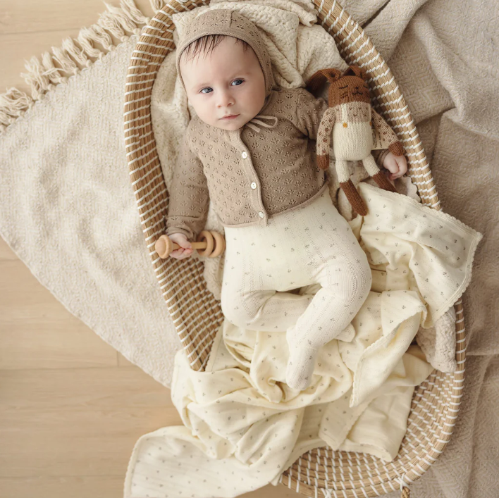 Knit Pointelle Cardigan in Taupe