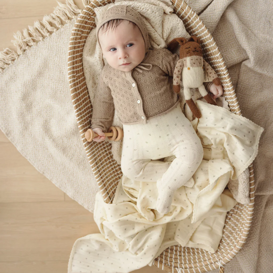 Knit Pointelle Cardigan in Taupe