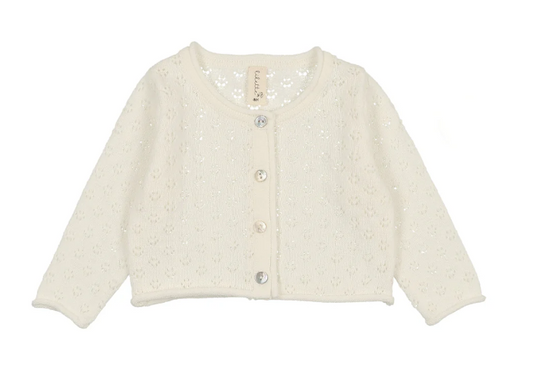 Knit Pointelle Cardigan in Winter White