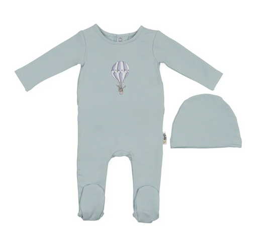Hot Air Balloon Footie and Beanie Set in Blue