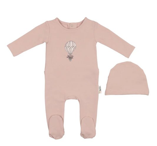 Hot Air Balloon Footie and Beanie Set in Pink