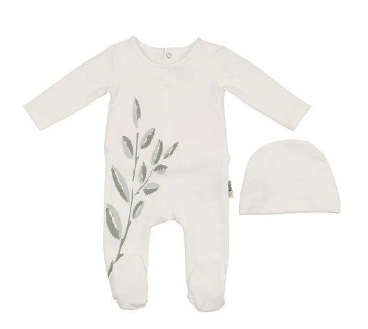 Blooming Leaves Footie and Beanie in Ivory
