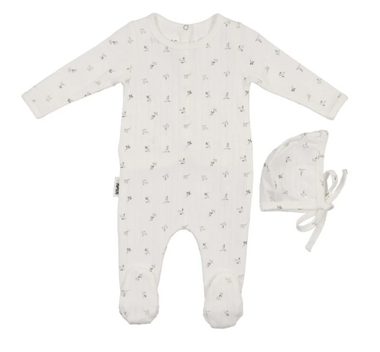 Pointelle Leaves Footie and Bonnet Set in Ivory