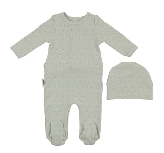 Ribbed Pineapple Footie and Beanie Set in Sage