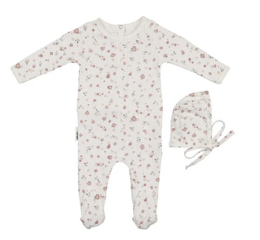 Pointelle Petals Footie and Bonnet in Ivory