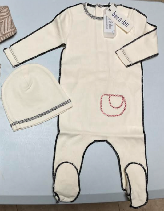 Contrast Footie and Beanie in Cream