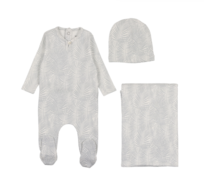 Tropical Print Layette Set in Dusty Blue