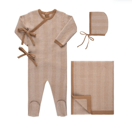 Herringbone Knit Layette Set in Tan