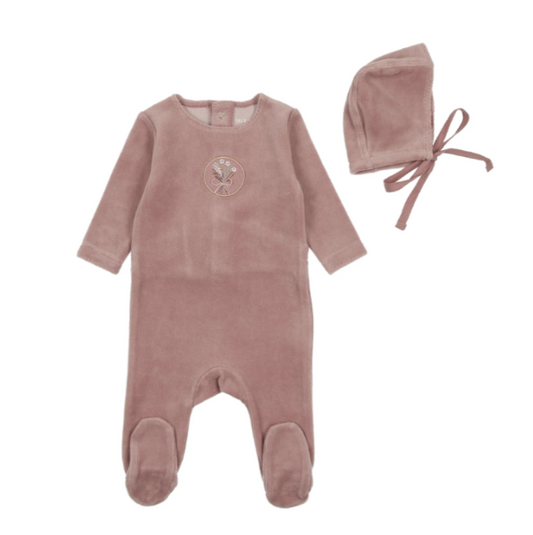 Embroidered Center Embossed Footie Set in Hushed Violet