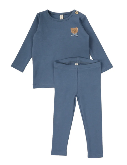 Lilette Bear Applique Lounge Set in Slate