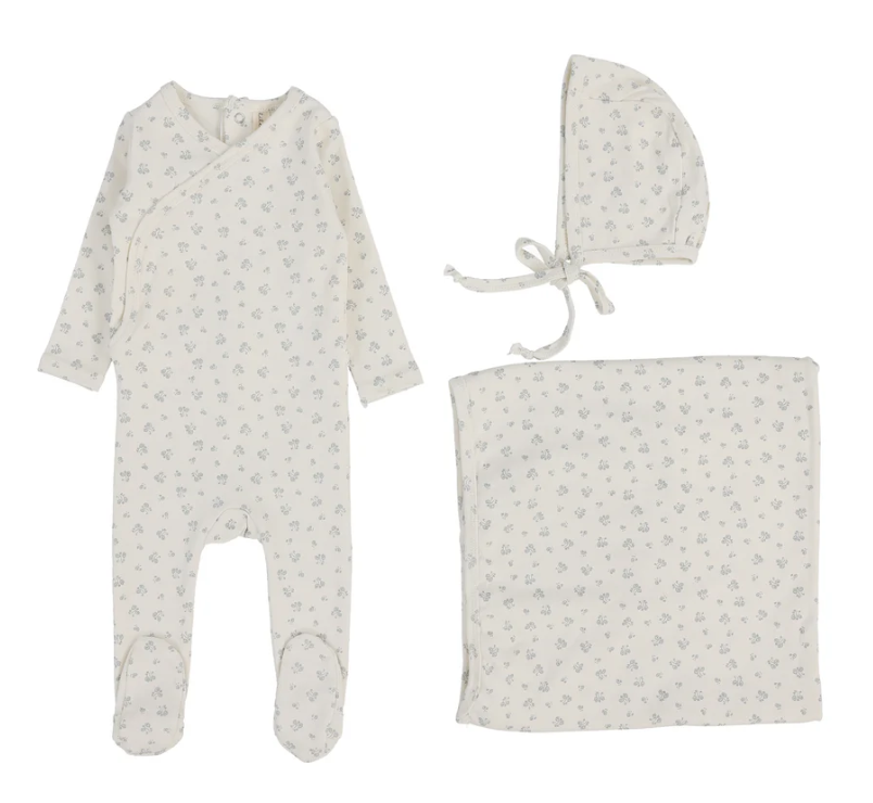 Lilette Bud Layette Set in Cream/Blue