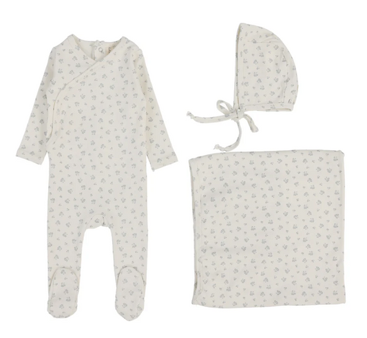 Lilette Bud Layette Set in Cream/Blue