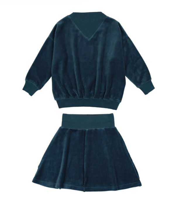 Velour Sweatshirt and Skirt Set in Indigo