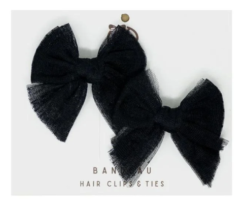 Dressy Dot Tulle Bow Clip Set in Black