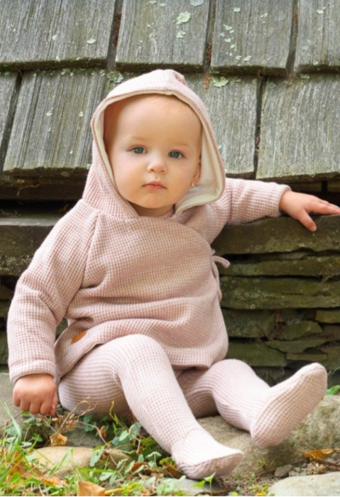 Velour Lined Waffle Wrap Sweater in Shimmery Mauve