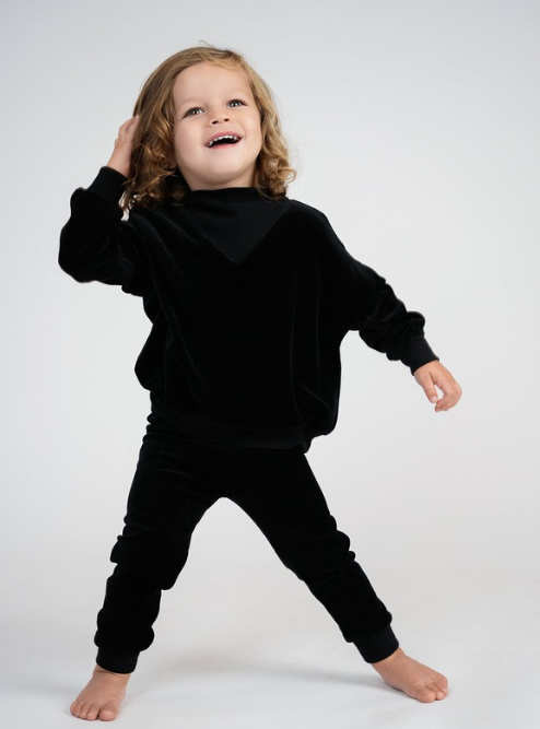 Velour Sweatshirt Set in Black